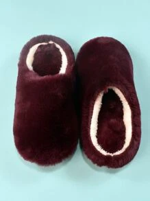 極簡風格毛絨臥室拖鞋 - 酒紅色 - 查看 6