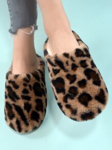 Fall/Winter Leopard Pattern Fluffy Bedroom Slippers