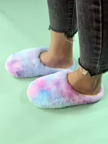 Fall/Winter Tie Dye Fluffy Bedroom Slippers - Multicolor - View 5
