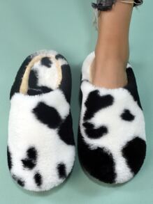 Dép đế mềm in hình bò sữa, dày dặn, ấm áp, dép bông. - Đen và trắng - Xem 1