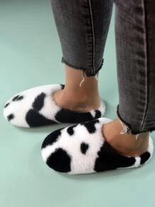 Dép đế mềm in hình bò sữa, dày dặn, ấm áp, dép bông. - Đen và trắng - Xem 5