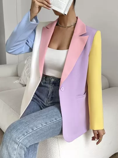 SHEIN Essnce Blazer de color combinado con botón