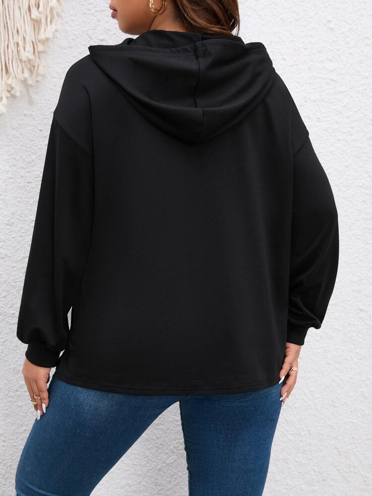 Plus Size Contrast Sequin Drop Shoulder Drawstring Sweatshirt Pullover Fall Winter Sweatshirt Autumn
