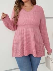 SHEIN Clasi Áo len peplum vai rớt, thích hợp cho mùa đông, áo len chui đầu mùa thu. - Bụi hồng - Xem 4