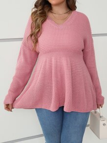 SHEIN Clasi Áo len peplum vai rớt, thích hợp cho mùa đông, áo len chui đầu mùa thu. - Bụi hồng - Xem 2