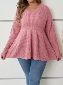 SHEIN Clasi Áo len peplum vai rớt, thích hợp cho mùa đông, áo len chui đầu mùa thu. - Bụi hồng - Xem 5