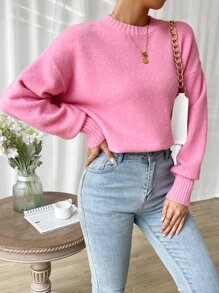 GENKIRA Áo len cổ trễ vai, áo len dáng rộng, áo len dệt kim mùa thu đông. - Hồng - Xem 3