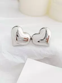 Heart Stud Earrings - Silver - View 2
