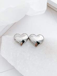 Heart Stud Earrings - Silver - View 3