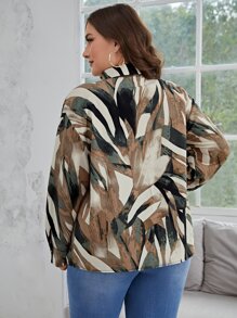SHEIN Clasi 大碼滿版印花落肩袖襯衫 - 彩色 - 查看 2