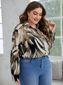 SHEIN Clasi 大碼滿版印花落肩袖襯衫 - 彩色 - 查看 4