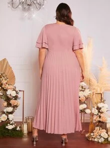 SHEIN Belle 大碼蝴蝶袖百褶下擺伴娘連衣裙 - 藕粉色 - 查看 8