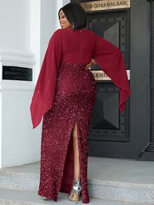 seomiscky Đầm Plus Size Dây kéo Chia Trọn gói màu trơn Buổi tiệc - Màu Đỏ Sâu - Xem 2