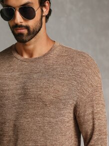 GENTILAND Camiseta casual de manga larga con parches de letra de ajuste holgado para hombre - Marrón Mocha - Ver 2