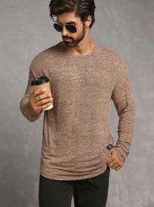 GENTILAND Camiseta casual de manga larga con parches de letra de ajuste holgado para hombre - Marrón Mocha - Ver 5