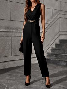 Chiquease Solid Chain Detail Jumpsuit - Black - View 1