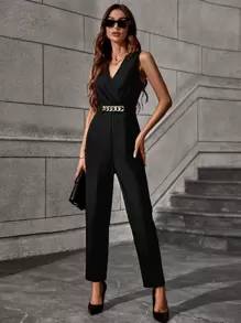 Chiquease Solid Chain Detail Jumpsuit - Black - View 3