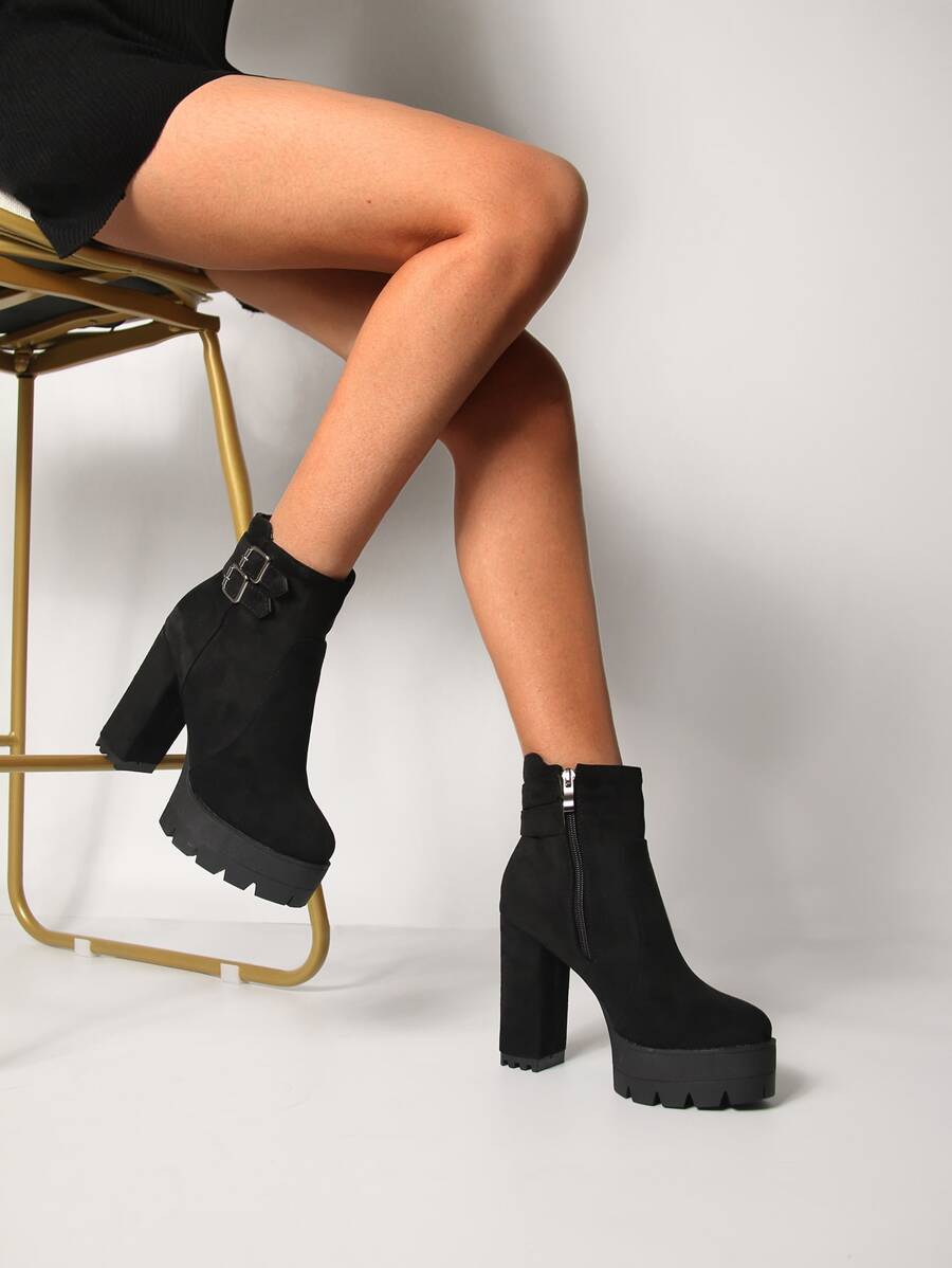 Giày bốt Nữ Thời trang Khóa màu trơn Dây kéo bên Thanh lịch - màu đen - Xem 1