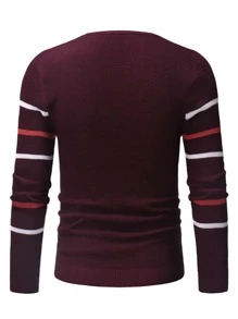 Men Striped Jumper - Maroon - View 2