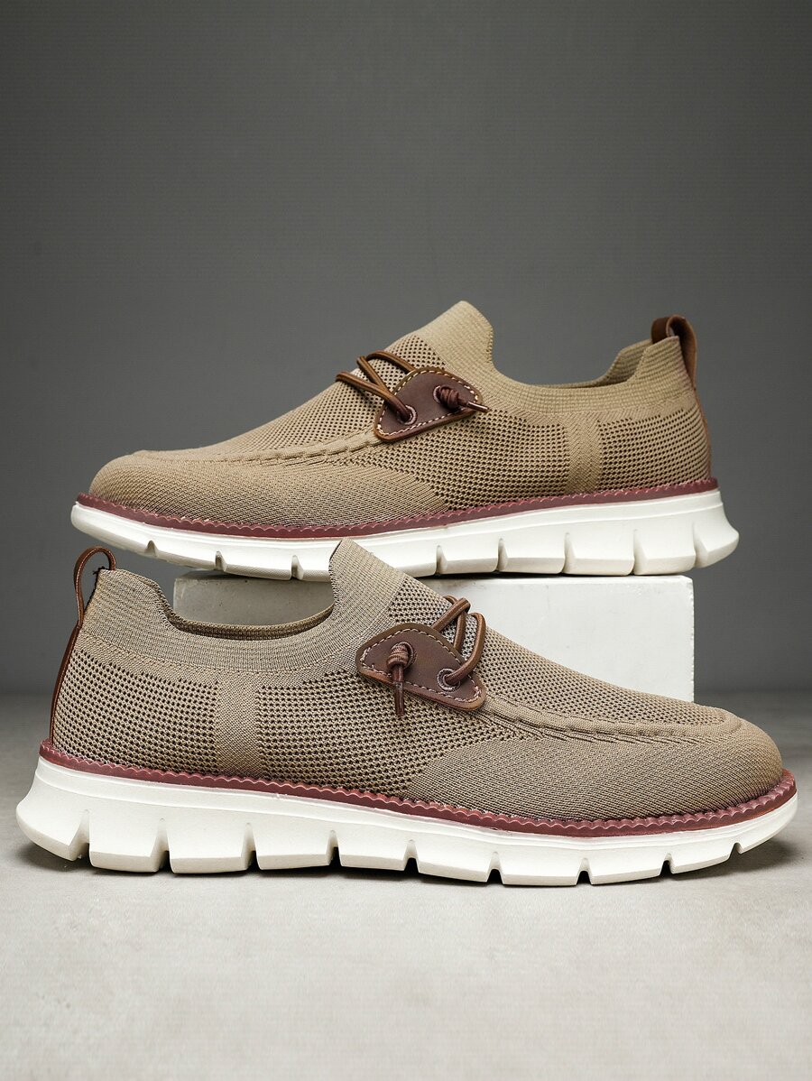 Men Lace Up Design Slip-on Running Shoes Mesh Lightweight Comfortable Sneakers - Khaki - View 1