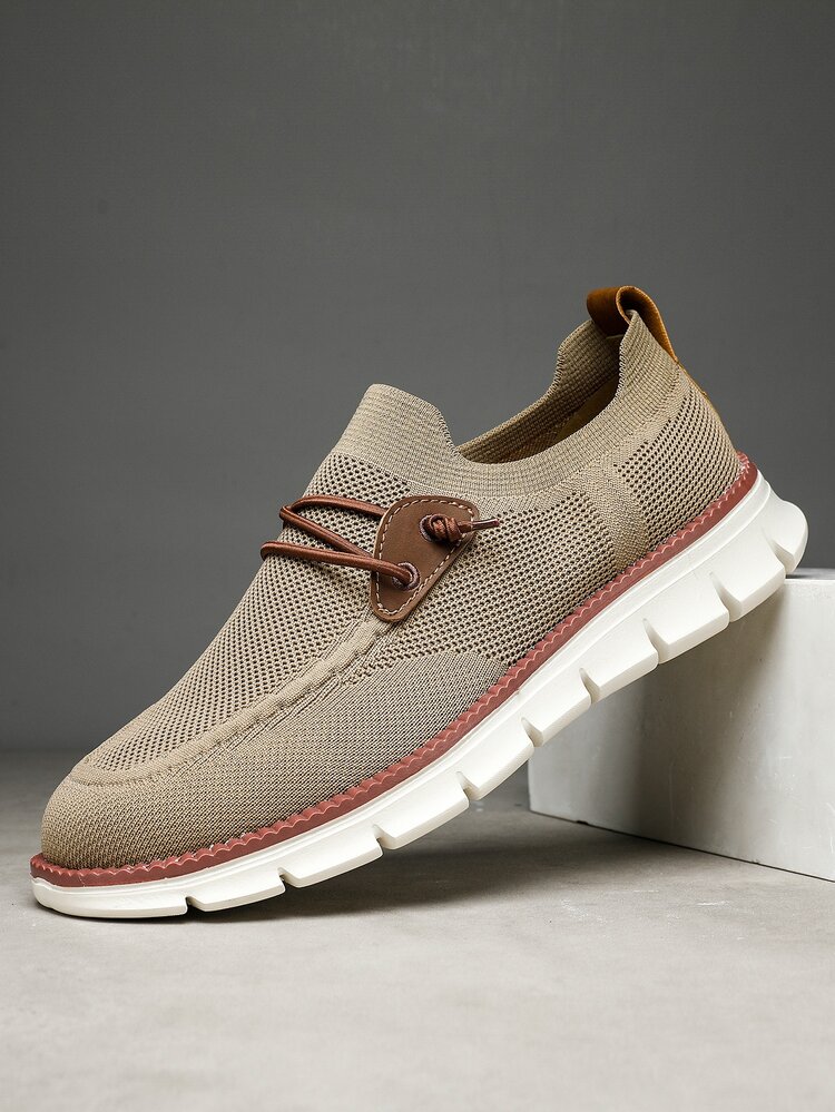 Men Lace Up Design Slip-on Running Shoes Mesh Lightweight Comfortable Sneakers - Khaki - View 2
