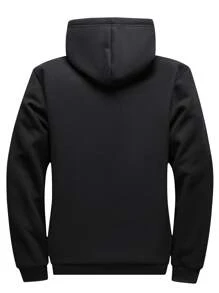 Manfinity Homme Men's Loose Fit Thermal Lined Hooded Zip Up Jacket, Long Sleeve, Going Out, Casual, Boyfriend Gift, Warm Jacket, Color Block, Men Fur Lined Hoodie, Men Winter Jacket, Men Zip Up Hoodie - Black - View 2