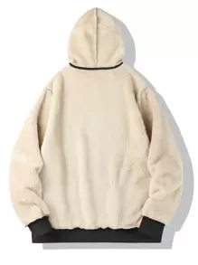 Manfinity Homme Men's Loose Fit Thermal Lined Hooded Zip Up Jacket, Long Sleeve, Going Out, Casual, Boyfriend Gift, Warm Jacket, Color Block, Men Fur Lined Hoodie, Men Winter Jacket, Men Zip Up Hoodie - Black - View 4