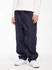 Pantalones vaqueros rectos con efecto de denim lavado de estilo vintage para niños preadolescentes para primavera y otoño - Azul lavado oscuro - Ver 7