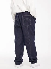 Pantalones vaqueros rectos con efecto de denim lavado de estilo vintage para niños preadolescentes para primavera y otoño - Azul lavado oscuro - Ver 2