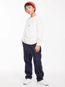 Pantalones vaqueros rectos con efecto de denim lavado de estilo vintage para niños preadolescentes para primavera y otoño - Azul lavado oscuro - Ver 5