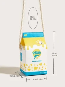 1pc Children's Yellow Banana Cow Pattern PU Milk Carton Cute Cartoon 3D Shoulder Bag For Daily Use, Crossbody Bag - Yellow - View 5