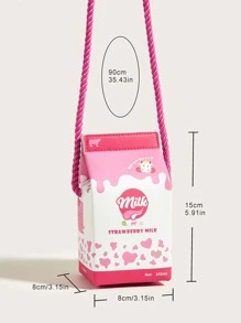 1pc Kids' Cute Pink Strawberry Cow Pattern PU Milk Box Cartoon Style Fun Shoulder Crossbody Bag Suitable For Daily Use - Pink - View 4