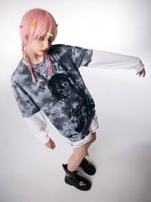 ROMWE Anime Tie Dye Figure Graphic Sweatshirt - Multicolor - View 2