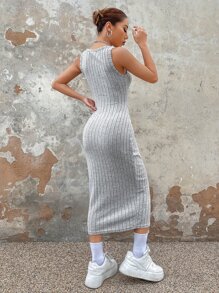 SHEIN EZwear Solid Ribbed Knit Tank Dress - Grey - View 2