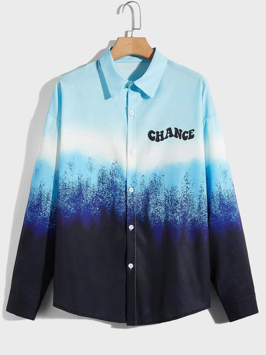 ROMWE MEN Guys Letter Graphic Shirt - Multicolor - View 1