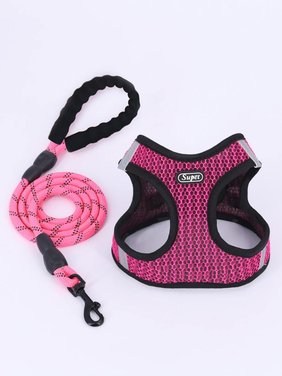 Supet 1件套足球圖案寵物牽引繩和背帶 - 玫紅色 - 查看 1