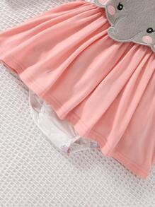 嬰兒大象補丁貼荷葉邊假兩件拼接連體衣連衣裙和頭巾 - 彩色 - 查看 5