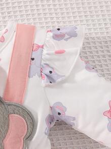 嬰兒大象補丁貼荷葉邊假兩件拼接連體衣連衣裙和頭巾 - 彩色 - 查看 6