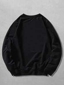 ROMWE MEN Guys Slogan Figure Graphic Sweatshirt - Black - View 2