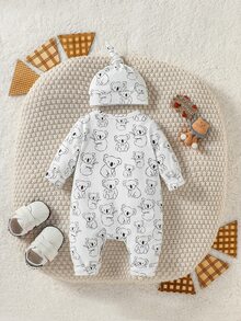 男婴童卡通圖案連身褲和帽