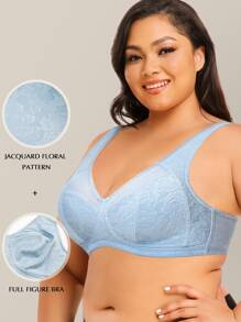 Wingslove Plus Sheer Mesh Insert Floral Wireless Minimizer Bra - Dusty Blue - View 2