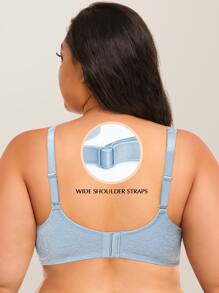 Wingslove Plus Sheer Mesh Insert Floral Wireless Minimizer Bra - Dusty Blue - View 3