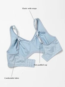 Wingslove Plus Sheer Mesh Insert Floral Wireless Minimizer Bra - Dusty Blue - View 5