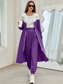 Mulvari 撞色斜插口袋連帽外套和褲子 - 紫羅蘭色 - 查看 1