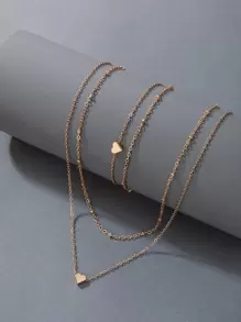 imoli 1入組心形吊墜項鍊和1入組腳錬 - 金黃色 - 查看 2