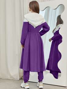 Mulvari 撞色斜插口袋連帽外套和褲子 - 紫羅蘭色 - 查看 2