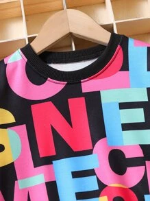 小女童字母圖案套頭衫和緊身打底褲