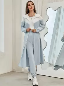 Mulvari Colour Block Slant Pockets Hooded Coat & Trousers - Baby Blue - View 5