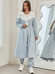 Mulvari Colour Block Slant Pockets Hooded Coat & Trousers - Baby Blue - View 6