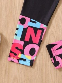 小女童字母圖案套頭衫和緊身打底褲